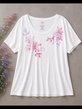 Iyla Plus NWT Floral Scoop Neck Tee 2X Cotton Blend